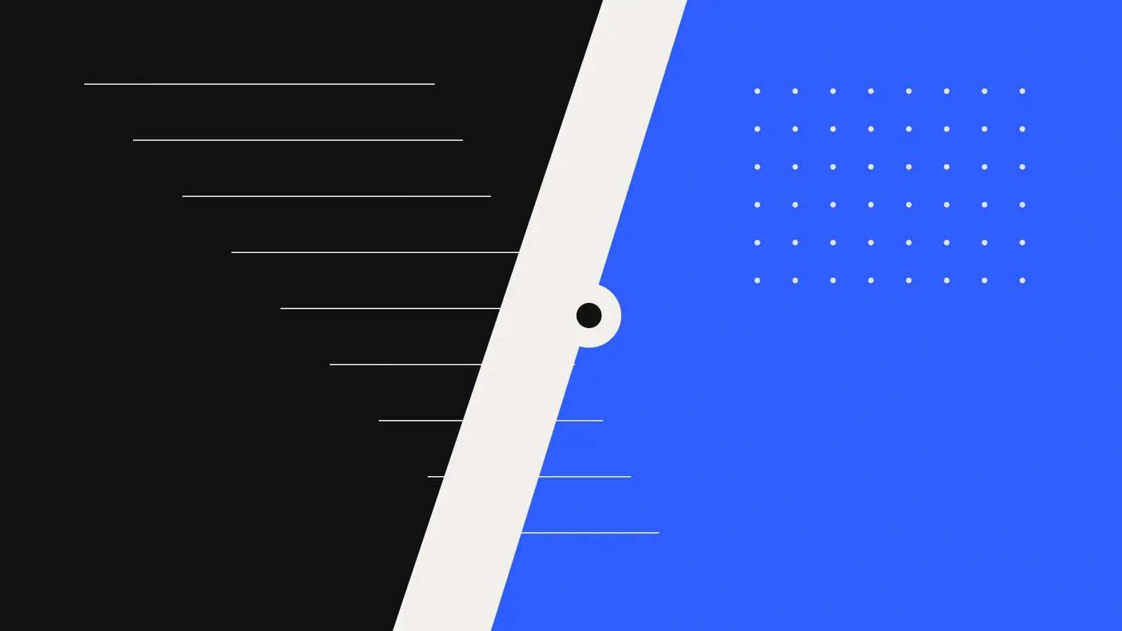 Abstract artwork: black and blue shapes joined along a pale seam.